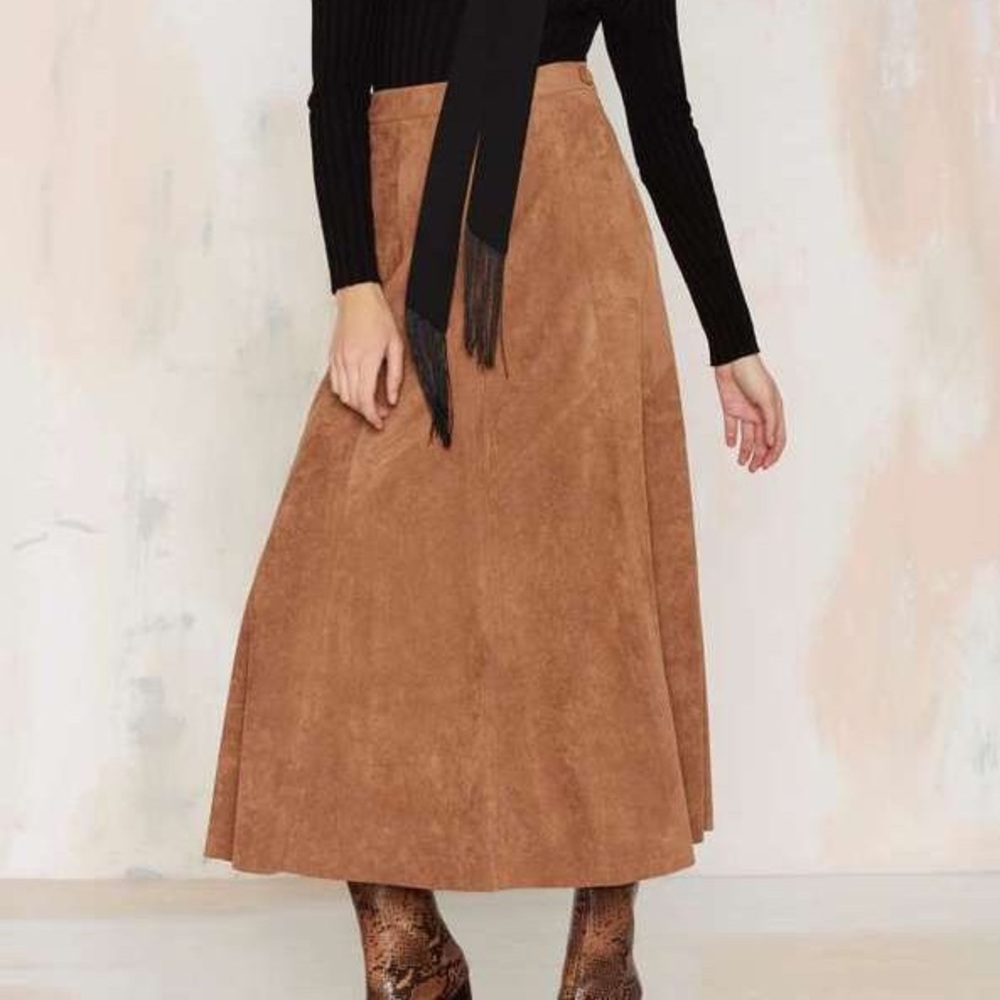 Vintage Genuine suede maxi skirt tan camel long